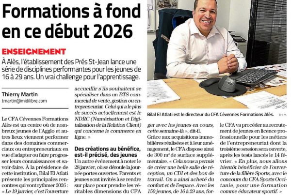 Revue de presse : midi libre parle du CFA Cévennes Formations Alès