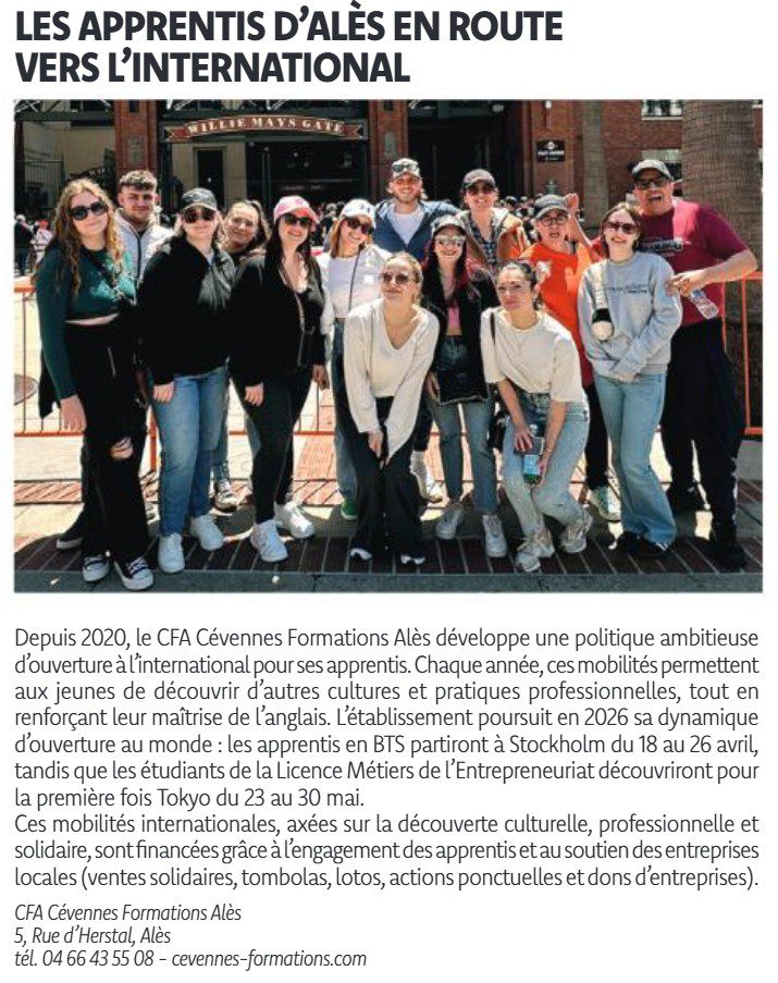 le journal de l'Agglo d'Alès de Mars 2026 parle du CFA