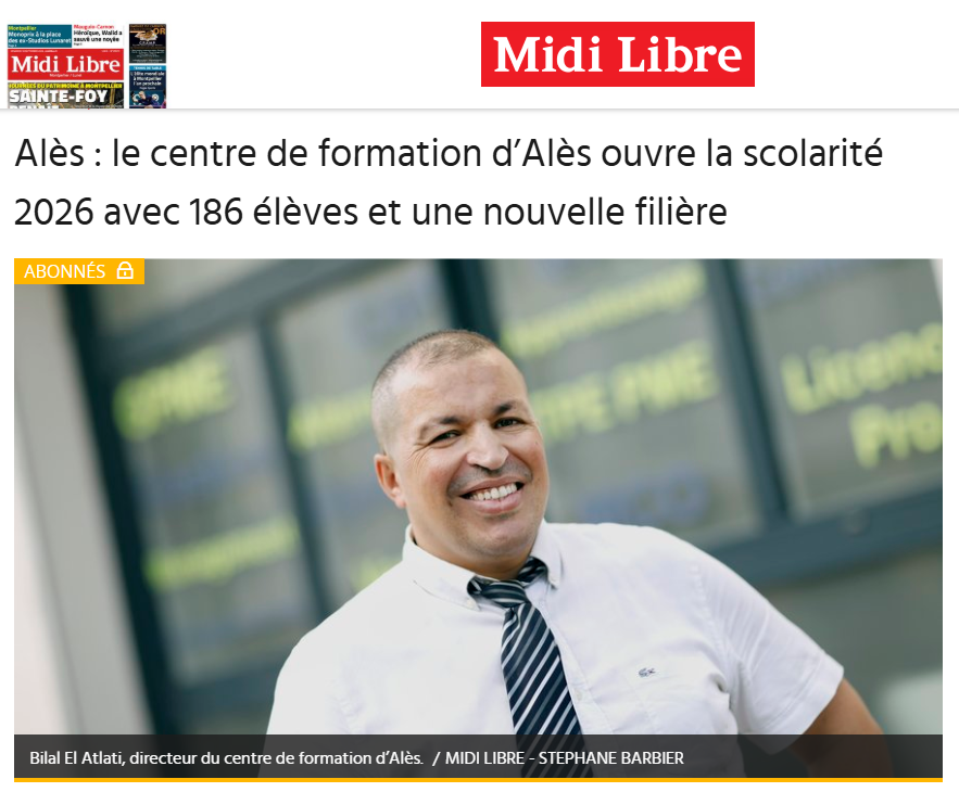 Midi Libre : le centre de formation d’Alès ouvre la scolarité 2026 avec 186 élèves et une nouvelle filière